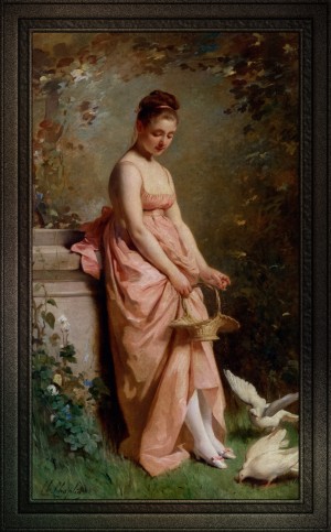 Feeding Doves by Charles Joshua Chaplin Classical Fine Art Reproduction